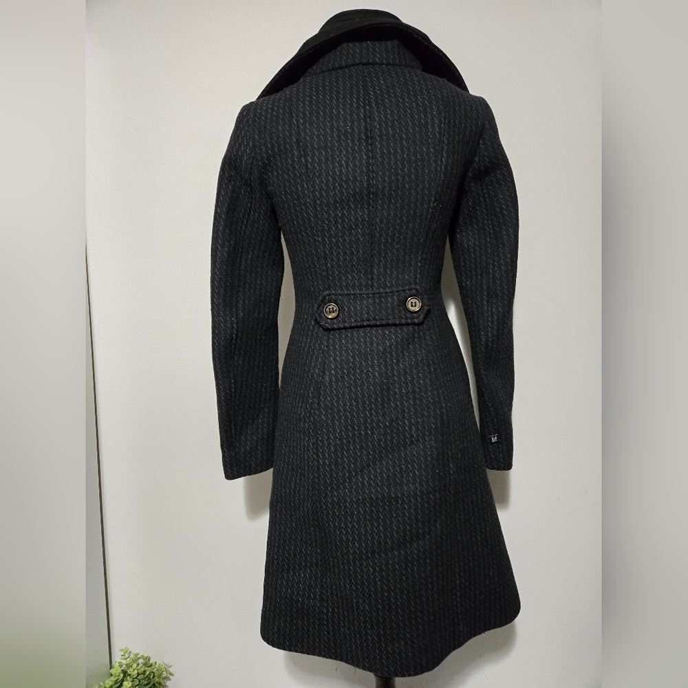 SOIA & KYO Black/ Grey Wool Coat With Oversized Collar And Inner Zip. Size XXS - Picture 7 of 16